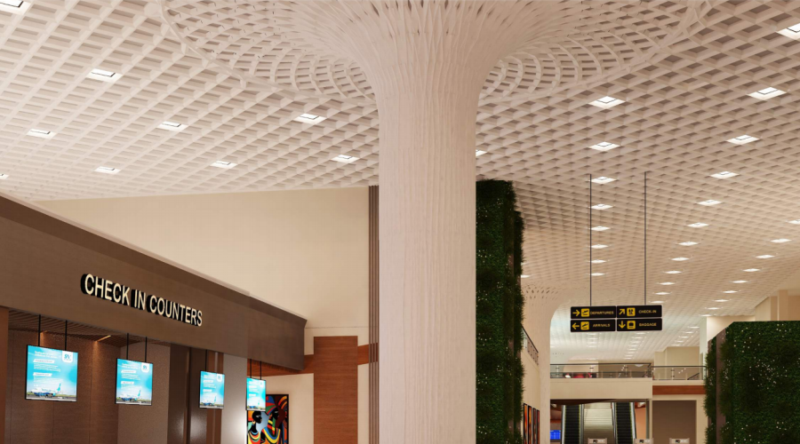 GRG廠家-出口剛果金機(jī)場GRG鏤空吊頂GRG柱子工程案例