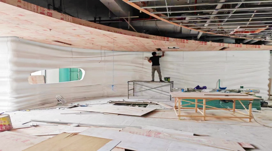 湖南長(zhǎng)沙會(huì)所GRG波浪板背景墻工程案例